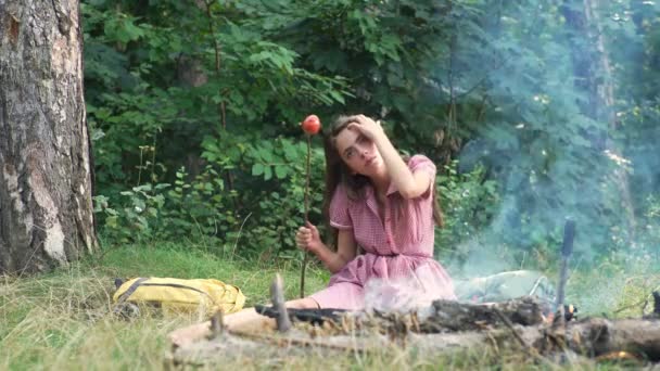 Dos Mujeres Jóvenes Estilo Pin Divirtiéndose Picnic Parque Atardecer Verano — Vídeo de stock