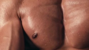 Sporcu, kaslar, sporcu adam, triceps. Atletik beyaz, altı paketi, göğüs kasları, triceps. Güzel erkek torso, AB Steroid, vitamin, protein doping, anabolik, spor. Vücut geliştirmeci, vücut geliştirme.