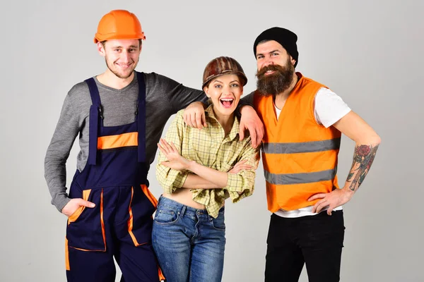 Concepção Brigada Reparação Trabalho Equipa Serviço Completo Brigada Homem Mulher — Fotografia de Stock