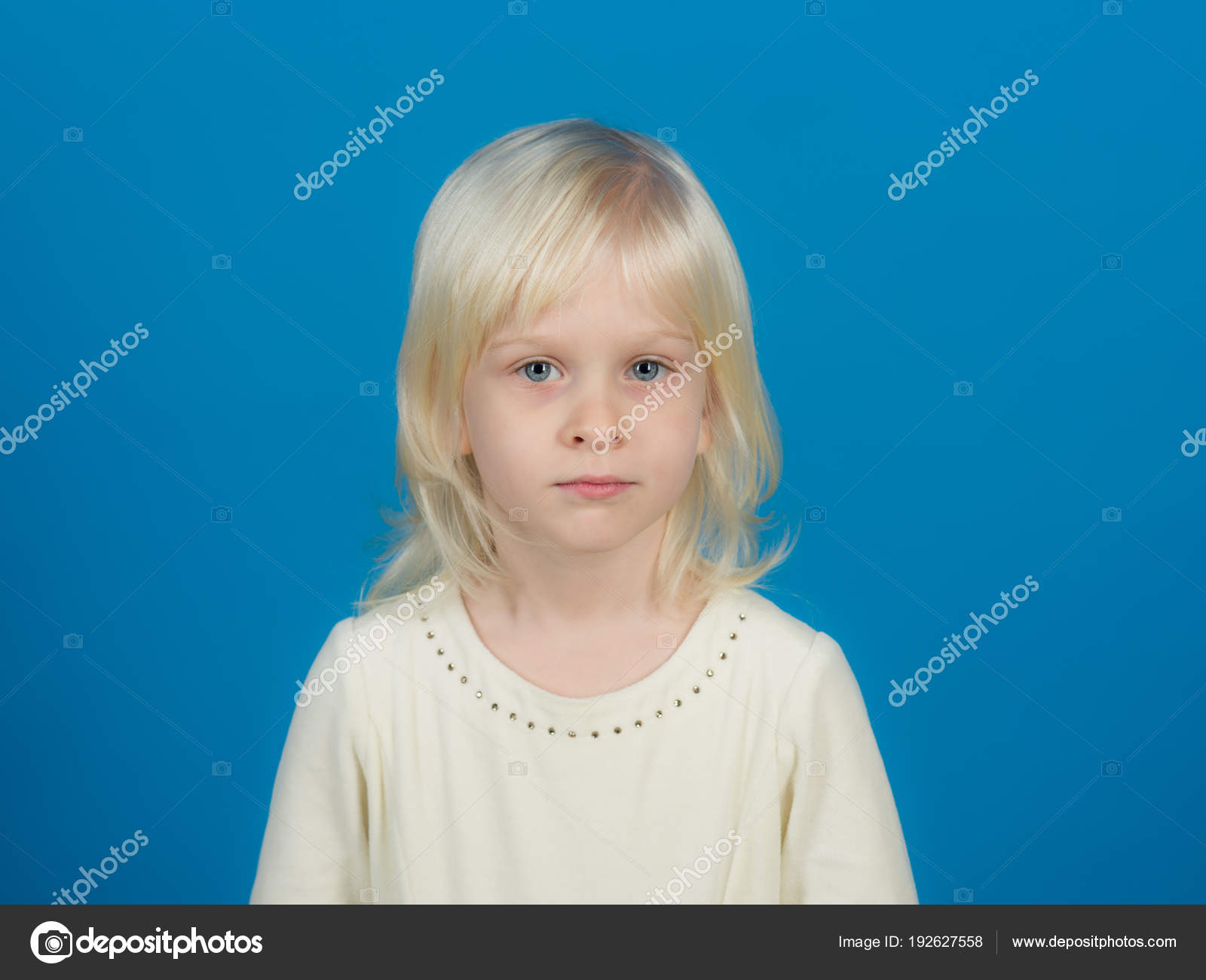 Fashion Style Beauty Look Child Happy Face Blond Hair Blue Stock