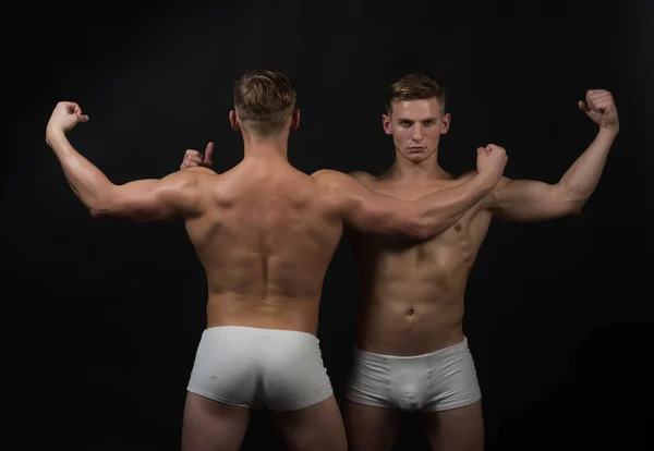 Sexig Kropp Tvillingar Män Sexig Kropp Män Isolerade Svart — Stockfoto