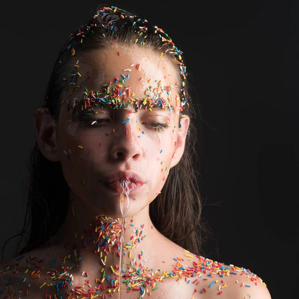 Zoete Make Aftelkalender Voor Valentijnsdag Make Lippen Met Suiker Hagelslag — Stockfoto