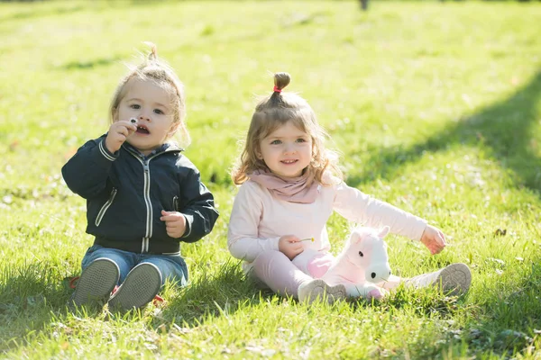 Kinder Kindheitskonzept Zukunft Wohlstand Jugend Junge Und Mädchen Pflücken Blumen — Stockfoto