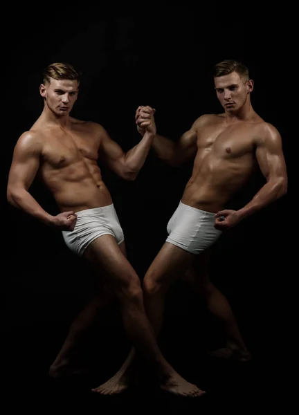 Sport Training Voor Bodybuilder Circus Gymnasten Pilates Yoga Opleiding Twins — Stockfoto