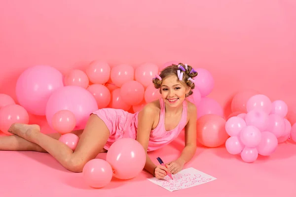 Jeugd Geluk Punchy Pastels Feest Ballonnen Retro Kid Krulspelden Art — Stockfoto