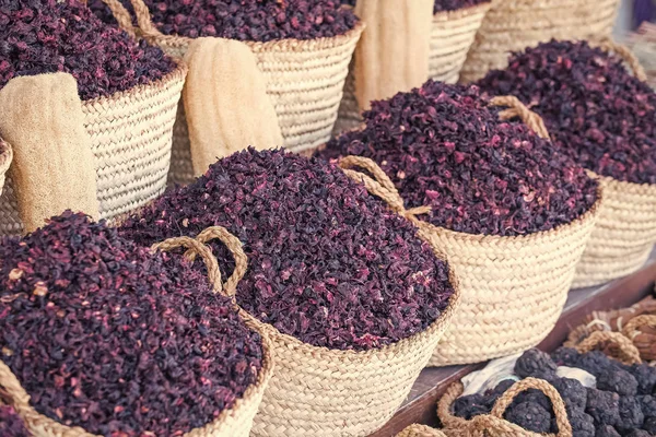 Hibiscus dry herb in baskets.