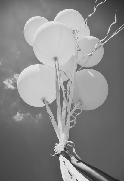 Ferienballons fliegen in blauem Himmel weiter. — Stockfoto