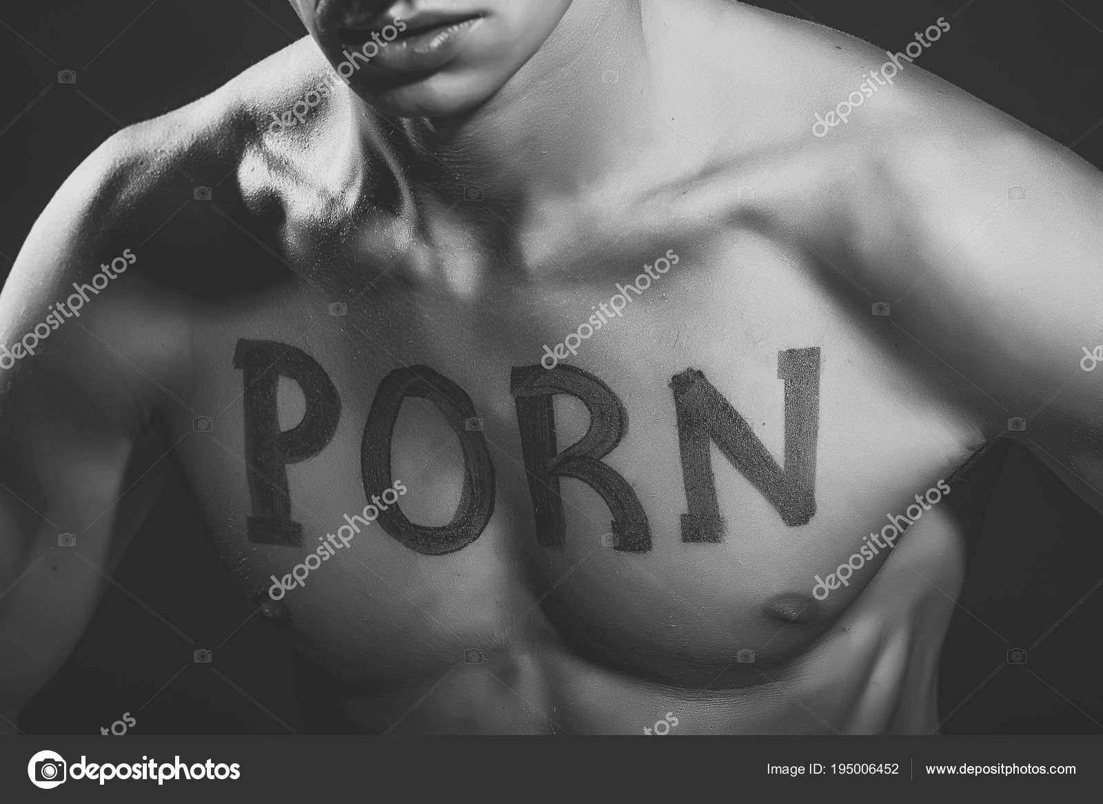 Black White Close Up Porn - Male chest with porn text â€” Stock Photo Â© Tverdohlib.com ...