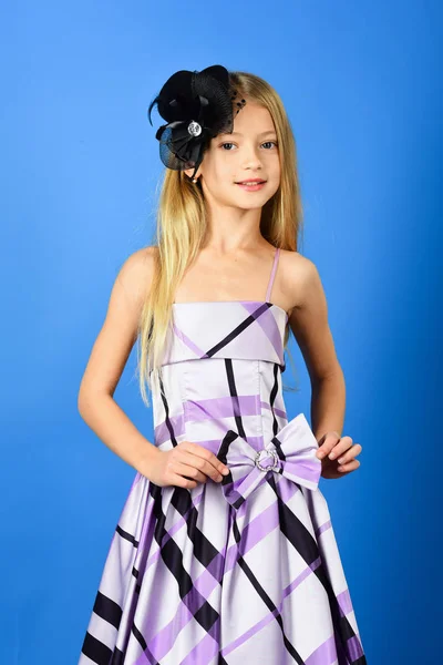 Pretty Little Girl Dress Bow Fashion Concept Smiling Cute Little — Stock Photo, Image