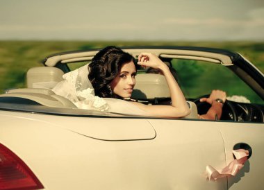 Gelin peçe Sit beyaz araba Cabriolet, düğün