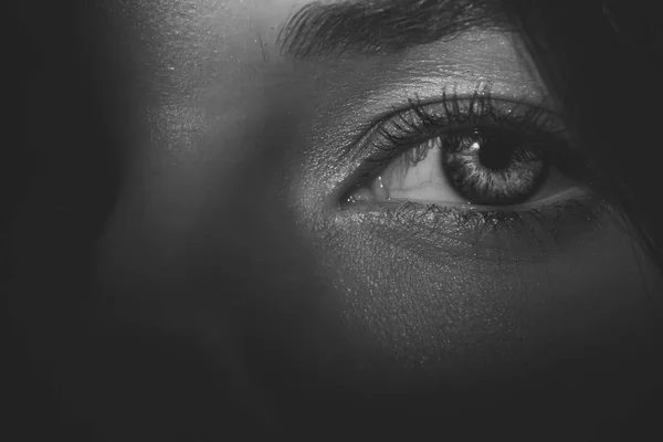 Occhio sul volto femminile su sfondo ombra — Foto Stock