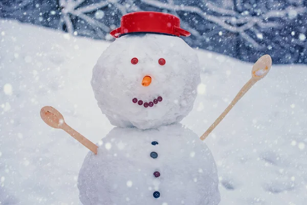 Menú de Navidad. Divertido muñeco de nieve de Navidad - chef cocinero . — Foto de Stock