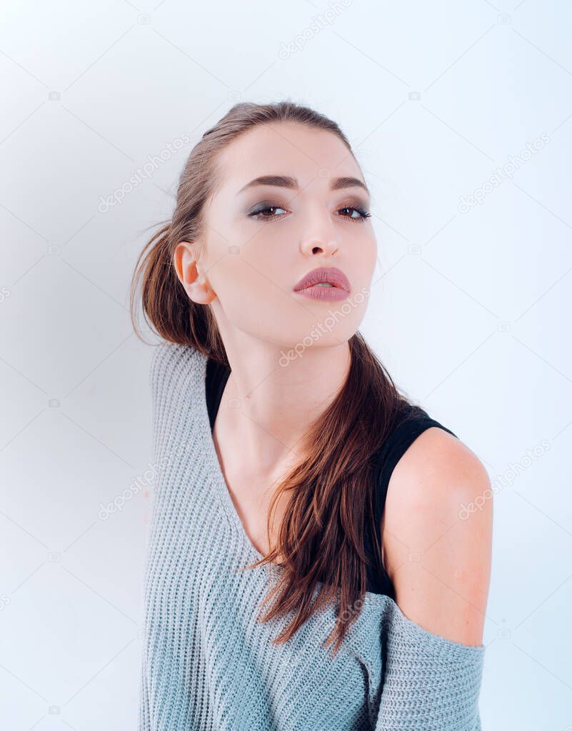 fashion and beauty. sexy woman. makeup cosmetics. pretty girl with sexy look. skincare. confident fashion model. girl with perfect face skin. Trendy makeup. Confident in her choice