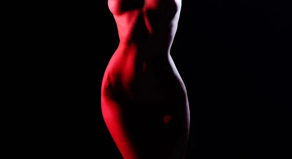 Woman sexy perfect body shape. Nude sexy woman. Perfect naked body of sexy lady. Fashion art photo of elegant nude model in the light colored spotlights. — 图库照片