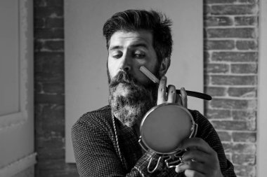 Sakallı adam - ev sakal tarzı. Şık adam sakal portresi. Kuaför ustura, berber. Vintage Kuaför Dükkanı, tıraş. Traşlı adam portresi.