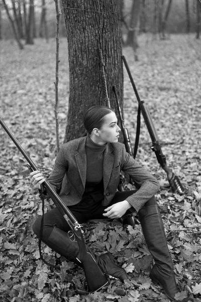 successful hunt. hunting sport. woman with weapon. Target shot. girl with rifle. chase hunting. Gun shop. female hunter in forest. military fashion. achievements of goals. Hunting season