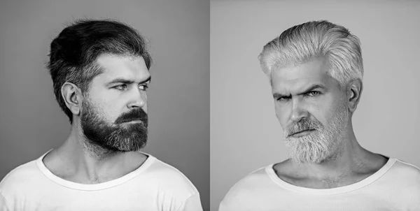 Conjunto de dos hombres para barbería. Hombre barbudo, hombre barbudo. Hombre hipster barbudo - set. Peluquero estilista. Concepto de publicidad y peluquería. Conjunto de retrato de hombre — Foto de Stock