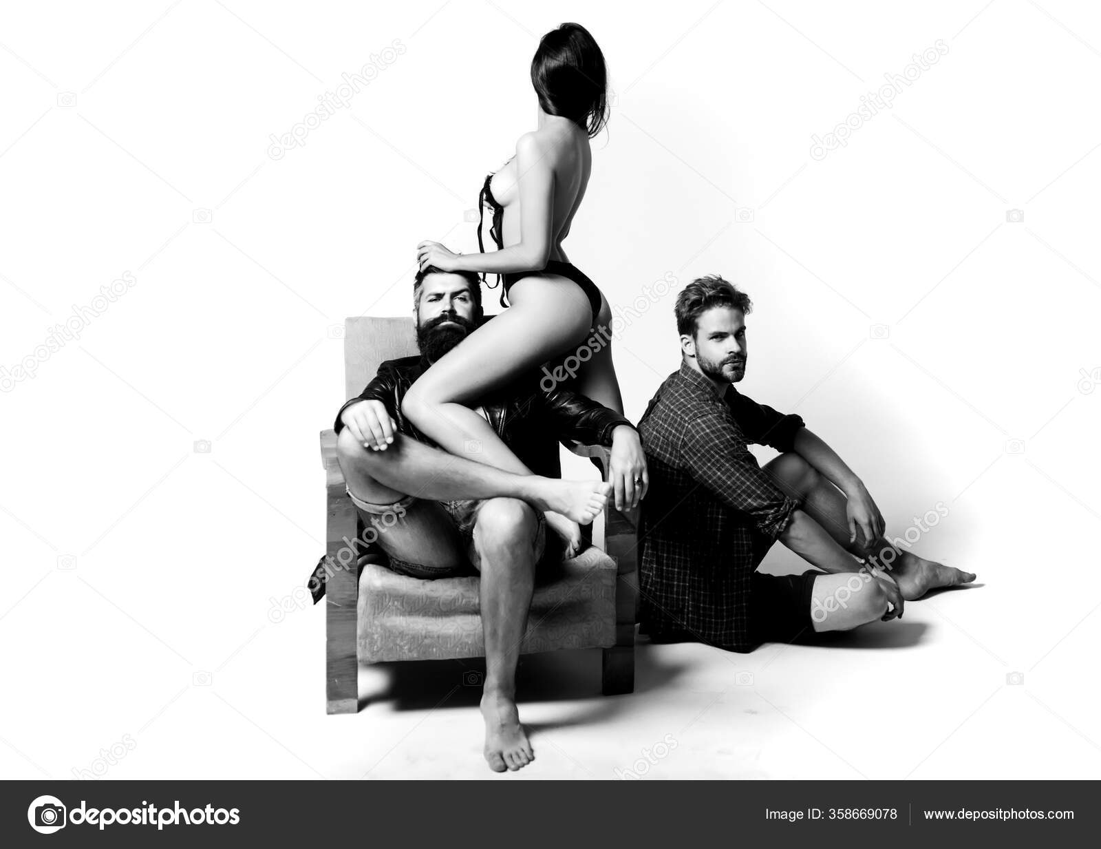 Passion and sensual. Couple In Love. Romantic and love. Threesome. Sensual  threesome kiss. Intimate relationship and sexual relations. Stock Photo by  ©Tverdohlib.com 358669078