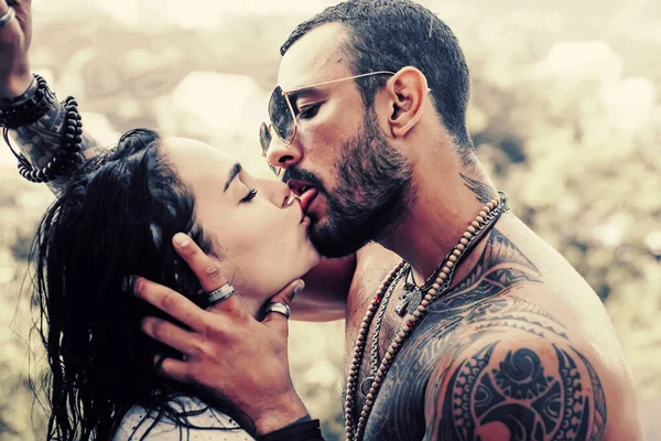 Sensual couple kiss. I Love You. Couple In Love. Romantic and love. Intimate relationship and sexual relations. Dominant man. Closeup mouths kissing. Passion and sensual Tongue. — Stock Photo, Image