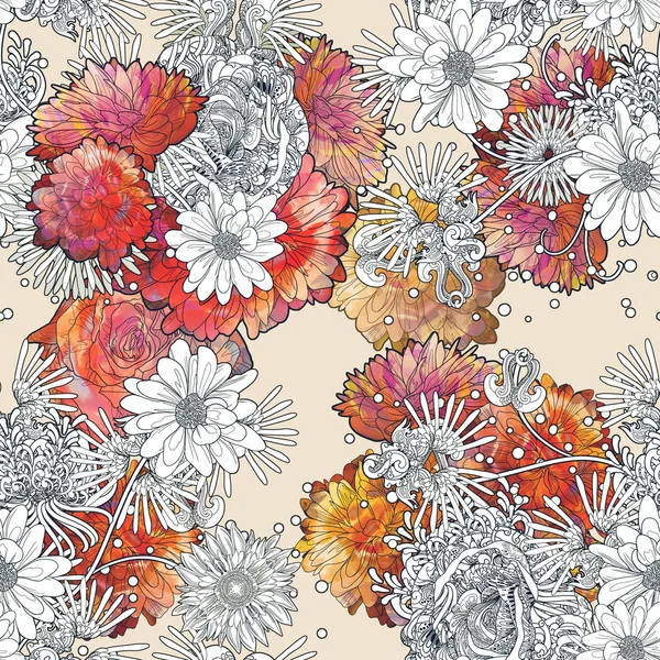 Abstract naadloos patroon met kleurrijke bloemen — Stockfoto