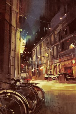renkli ışık ile şehirde bir Caddesi'nin gece çekimi