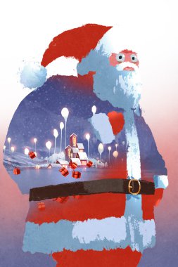 Noel Baba ve kış manzara çift pozlama