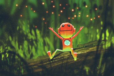 Geceleri ateş böcekleri ormandaki oynamaktan sevimli robot