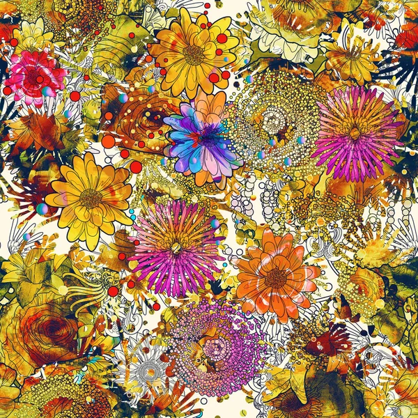 Nahtloses Muster mit bunten Blumen — Stockfoto
