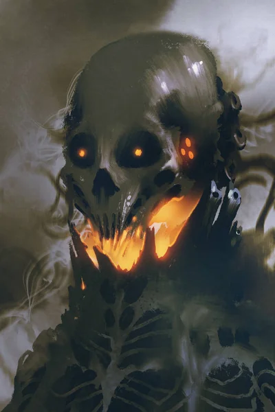 暗い背景にエイリアンの頭蓋骨のサイエンス フィクションのキャラクター — ストック写真