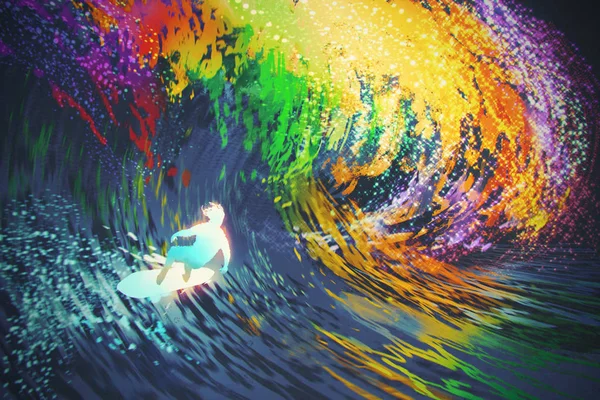 Surfista extremo monta una colorida ola oceánica —  Fotos de Stock