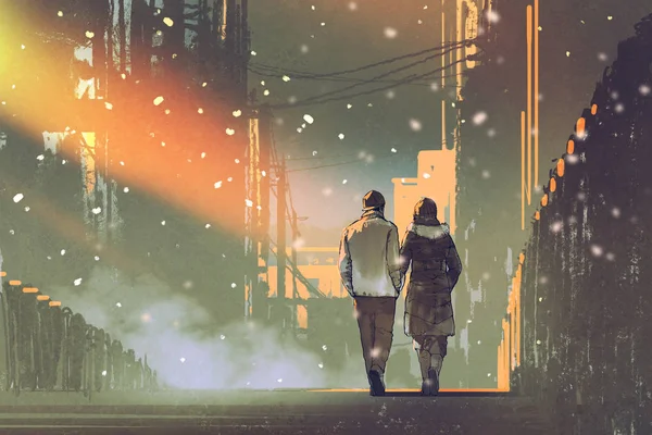 Par i kärlek gå på gatan av staden — Stockfoto