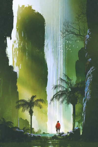 Wspaniały wodospad w skale jaskinii — Zdjęcie stockowe