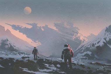  Astronotlar yabancı gezegende terk edilmiş uzay gemisine yürüyüş
