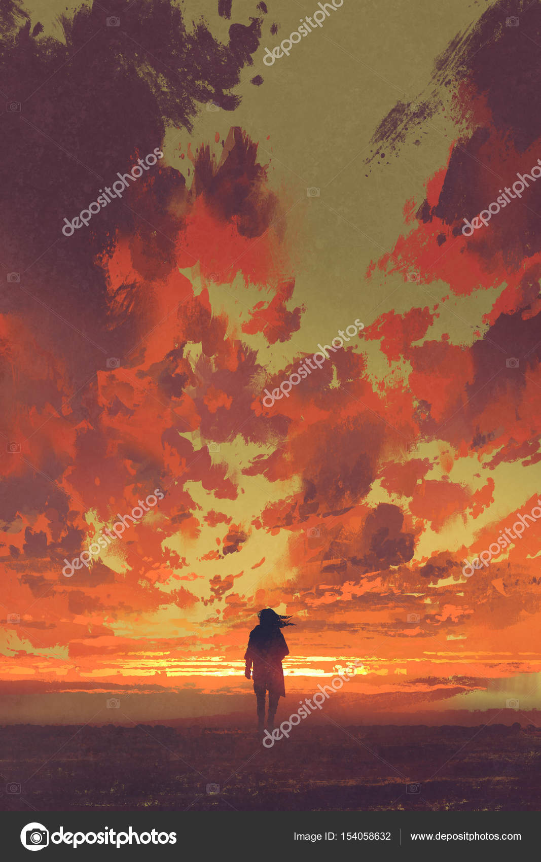 Imagem artística do anime boy na praia assistindo o pôr do sol