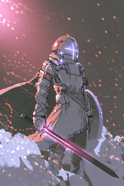 futuristic knight with glowing sword