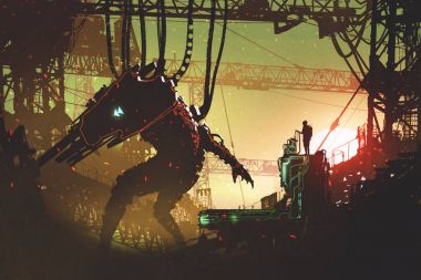 Uzaktan kumanda ile robot çalışan adam