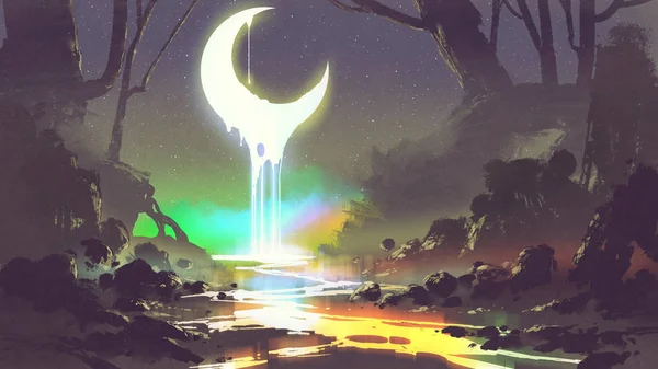 Талая луна создает светящуюся реку — стоковое фото