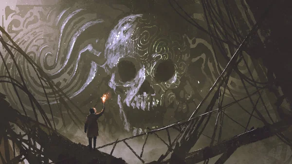 The stone bas relief of the skull in the cave — Stock Image The stone bas relief of the skull in the cave Stock Image
