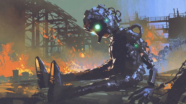 Broken Robot Leaved Abandoned Factory Digital Art Style Illustration Painting — Stock Photo, Image