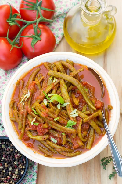 Haricots verts en sauce tomate — Photo