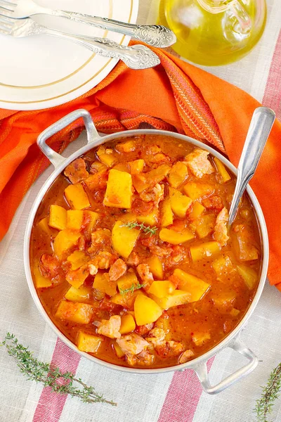 Pumpkin stew with meat and potatoes — Stock Photo, Image