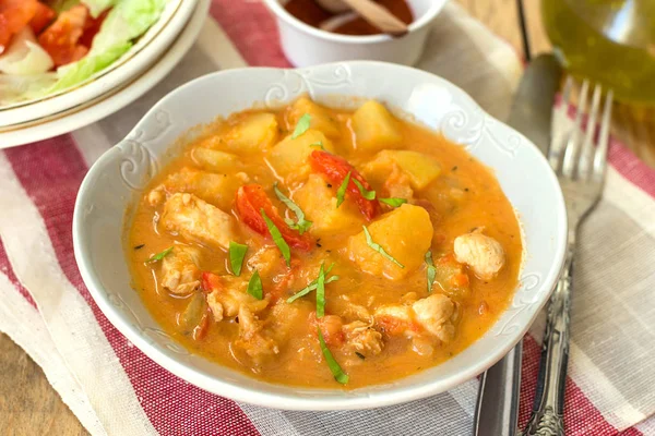 Hungarian chicken paprikash with potatoes — Stock Photo, Image