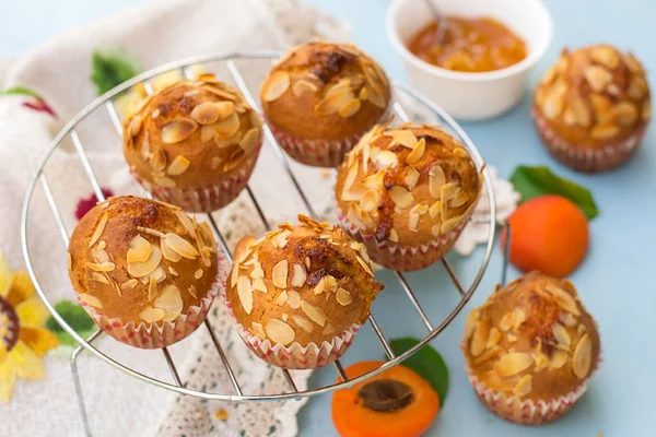 Apricot muffins with sliced almonds — Stock Photo, Image