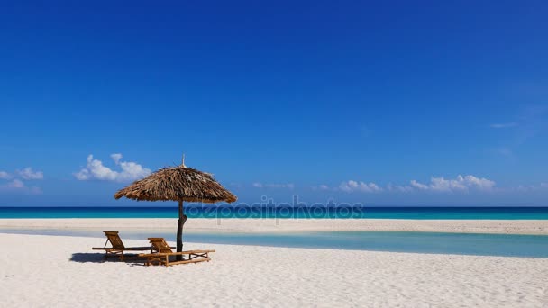 Spotless Bantayan Island White Sand Beach Sandbar Native Nipa Umbrella — Stock Video