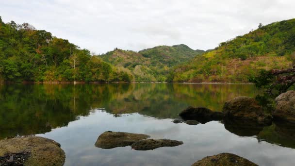 Czasie Rzeczywistym Klip Pokazuje Idylliczne Piękno Górskiego Jeziora Balanan Negros — Wideo stockowe
