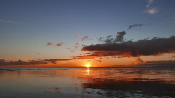 Ein Farbenfrohes Sonnenaufgangsvideo Von Der Düsteren Stadtküste Mit Ruhigem Ozean — Stockvideo