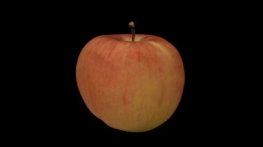 siyah arka plan üzerinde dönen bir Fuji elma 3D render. Video sorunsuz döngü.