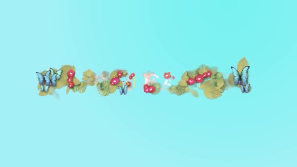 Flores Coloridas Mariposas Hojas Verdes Crea Revela Feliz Mensaje Pascua — Vídeo de stock