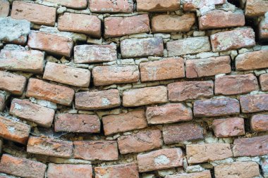 Huysuz eski kırmızı tuğla duvar dokusu arkaplanı ve yaştan sonra bozulma