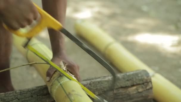 Nativos cortando bambú - Amazonas — Vídeo de stock